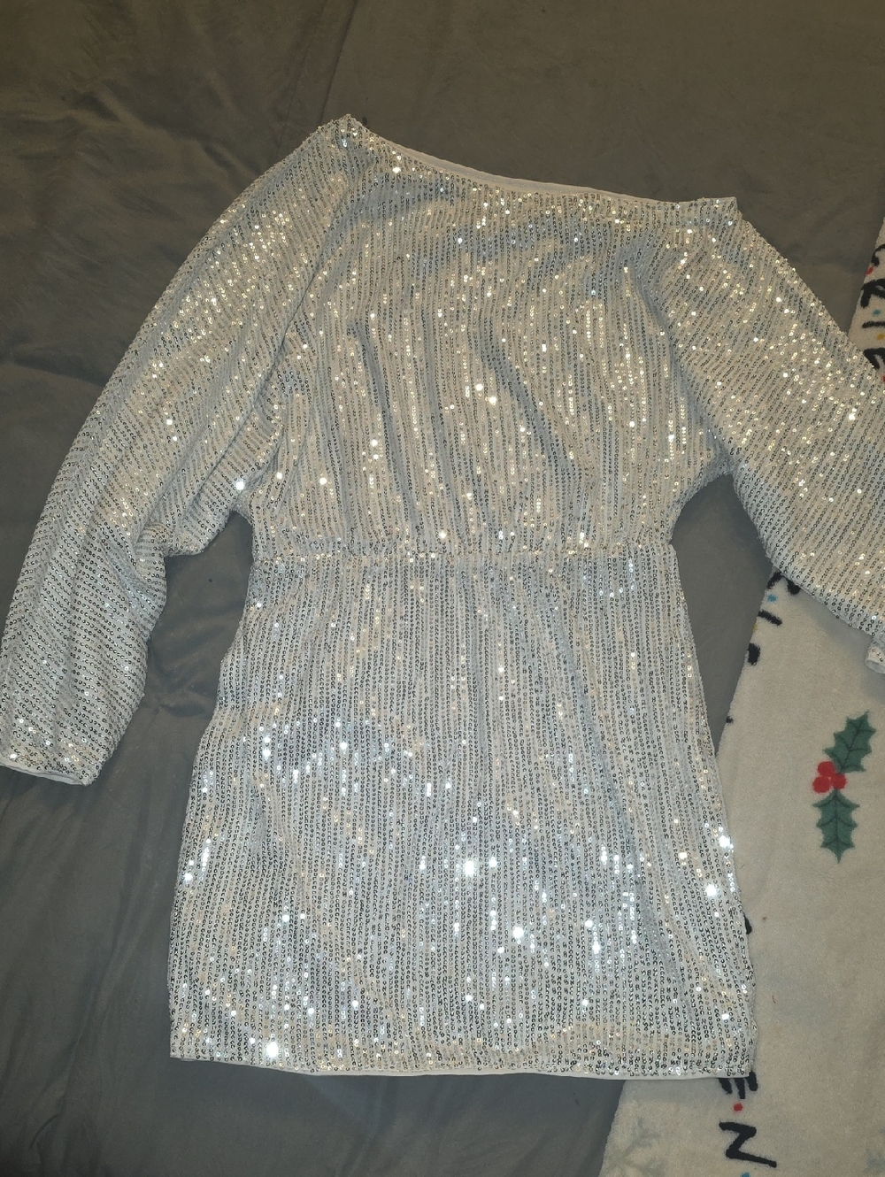 Silver Sequin Off-Shoulder Party Dress